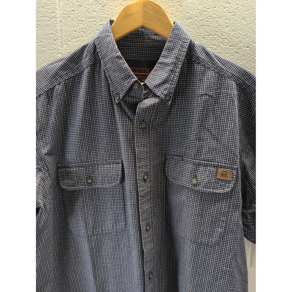 Wrangler Riggs Workwear Men's Button Up Shirt Large Tall LT 16-16 1/2 Blue Plaid